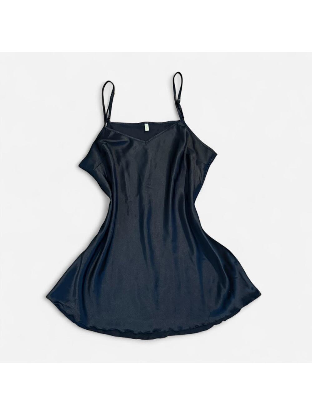 Navy blue satin slip dress